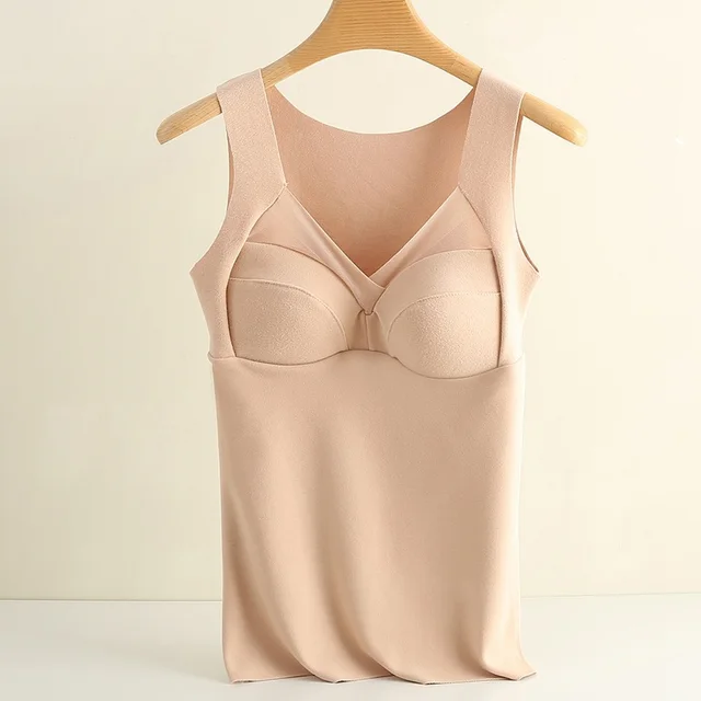 New De Rong Thermal Integrated Tank Top Wearless Bra Apricot - Shop at LoveMi