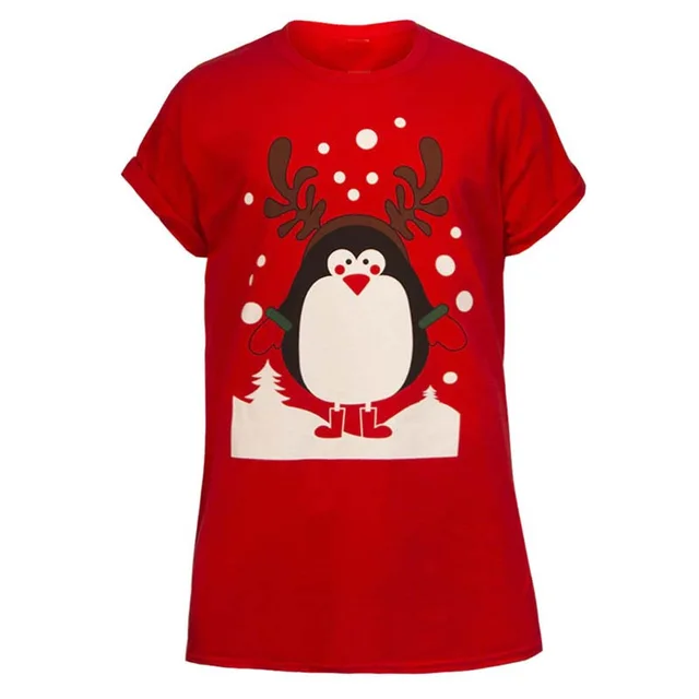 Fashionable Penguin Printed Christmas T shirt Red - Shop at LoveMi