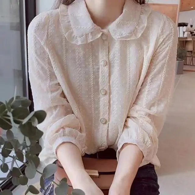 Baby Collar Sweet Long Sleeve Color Cardigan Jacket Shirt - Shop at LoveMi