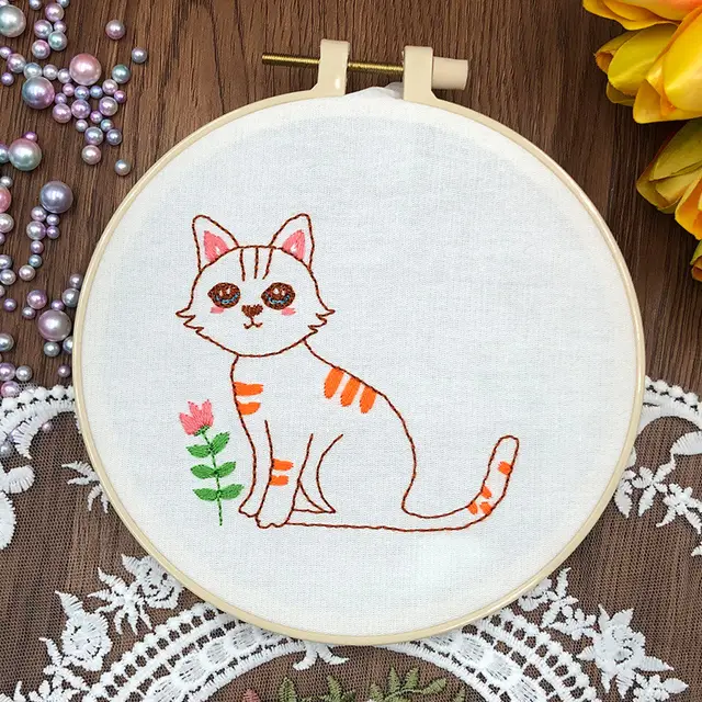 Children Cartoon Animal Diy Hand Embroidery Kit Cat - Shop at LoveMi