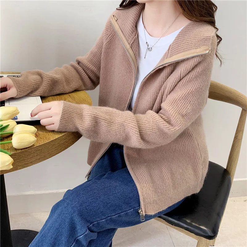Loose Simple Solid Color Knitted Sweater Jacket Top Camel - Shop at LoveMi