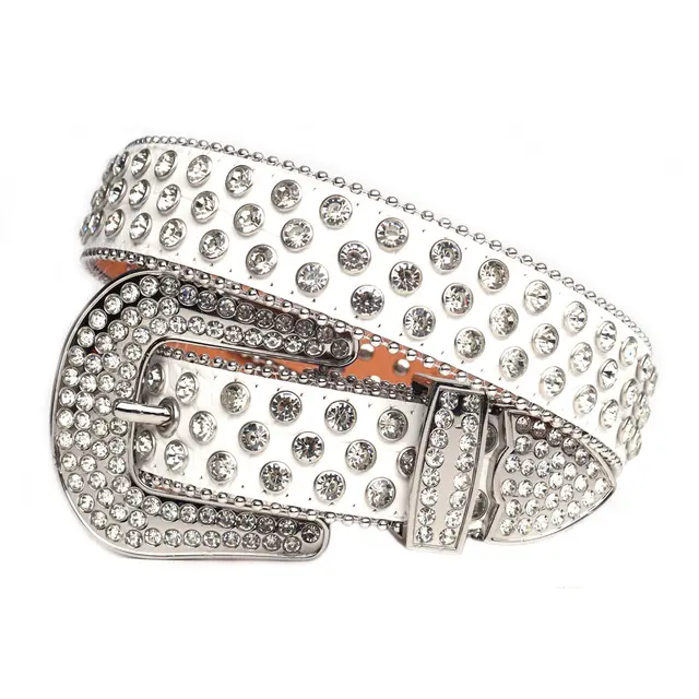Fashion Trend Rivet Rhinestone Inlaid Belt Ae0658 Silver - Shop at LoveMi