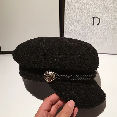 Lamb Wool Navy Octagonal Women's Autumn And Winter Fashion Korean Style Black - Shop at LoveMi