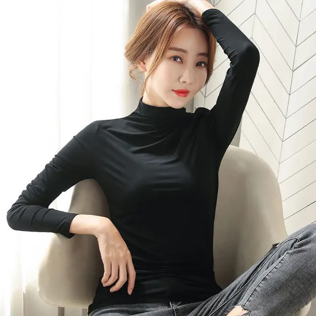 Half High Collar Long Sleeve Base Coat Black - Shop at LoveMi