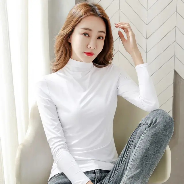 Half High Collar Long Sleeve Base Coat White - Shop at LoveMi