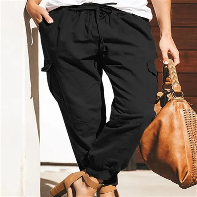 Women Pants Sweatpants Pockets Elastic Waist Jogger Pants Lounge Trousers Black - Shop at LoveMi