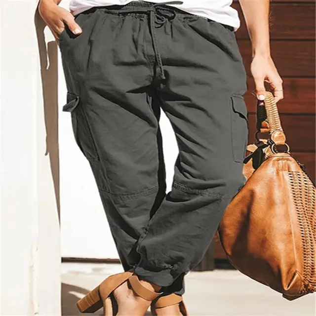 Women Pants Sweatpants Pockets Elastic Waist Jogger Pants Lounge Trousers Grey - Shop at LoveMi