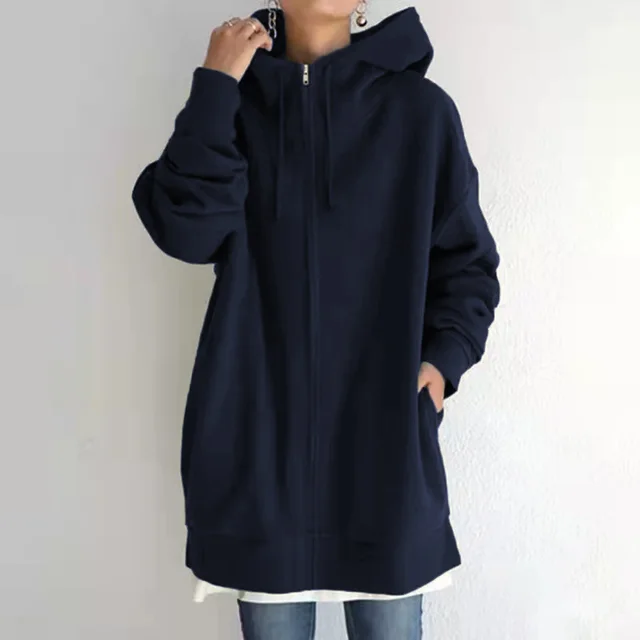 Women's Fuzzy Hoodies Long Sport Pullover Hoodie Full Zip Hoodie Sweatshirt Dark Blue - Shop at LoveMi