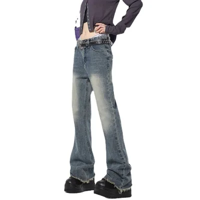 Women's Rough Edged Micro Flare Jeans Light Blue - Shop at LoveMi