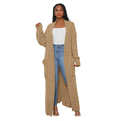 Women's Autumn And Winter New Loose Knitted Cardigan Sweater Jacket Light Camel - Shop at LoveMi