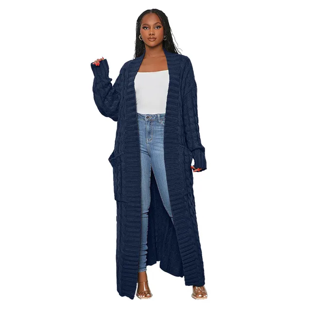 Women's Autumn And Winter New Loose Knitted Cardigan Sweater Jacket Navy - Shop at LoveMi