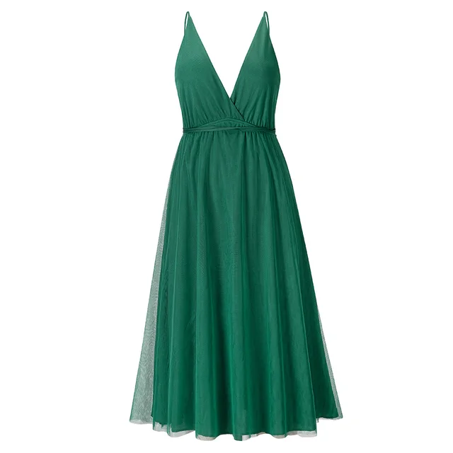 Strap Dress European And American Gauze Elegant Green - Shop at LoveMi