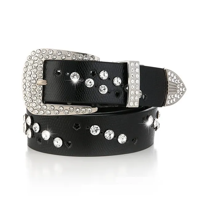 Women's Fashionable Belt With Diamond Decoration Black - Shop at LoveMi