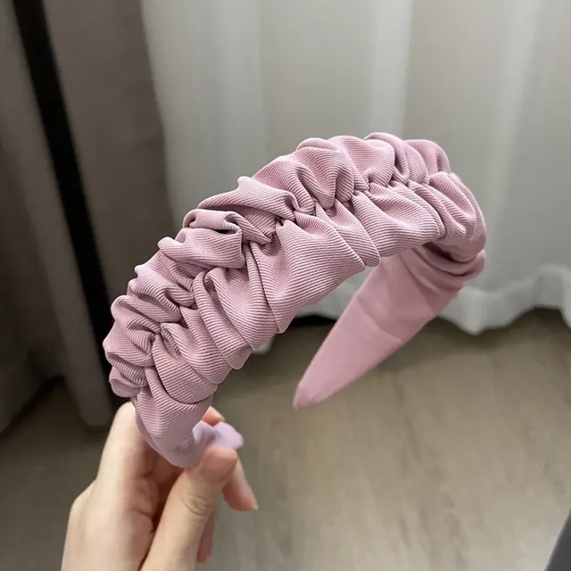 Vintage Pleated Wide Edge Hair Band Pink - Shop at LoveMi