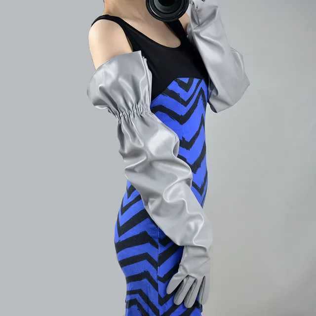 Large Sleeve Loose Long Leather Elastic Belt Gloves Light Grey - Shop at LoveMi