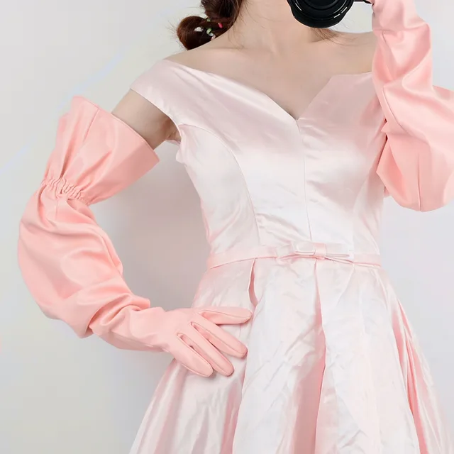 Large Sleeve Loose Long Leather Elastic Belt Gloves Pink - Shop at LoveMi