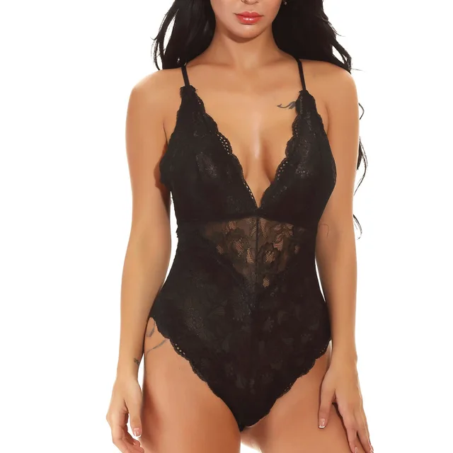 Lace Bodysuit Snap Crotch One piece Pajamas Black - Shop at LoveMi