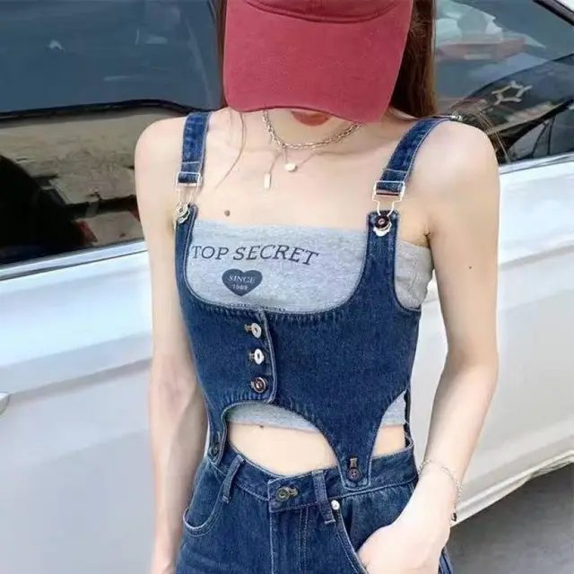 Summer Sense Of Design Niche Openwork Jumpsuit Denim Top - Shop at LoveMi