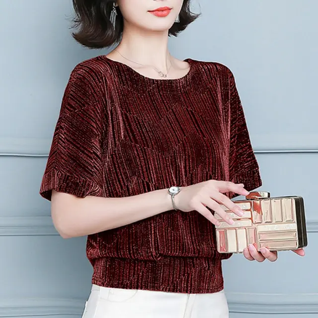 Bat Sleeve Loose T shirt Women's Short Sleeve Mesh Top Red - Shop at LoveMi