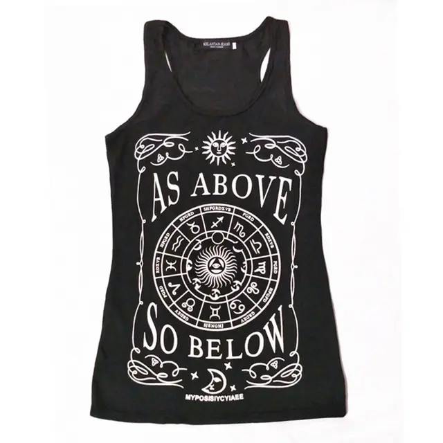 Geometric Garden Plate Letter Print Sleeveless Vest T shirt For Women Black Disc - Shop at LoveMi