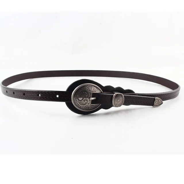 Simple And Versatile Cow Leather Narrow Belt Coffee - Shop at LoveMi