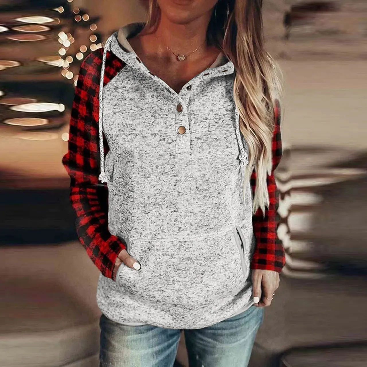 Women's Casual Long Sleeve Loose Hooded Color Matching Sweater - Nwy01Khdz5