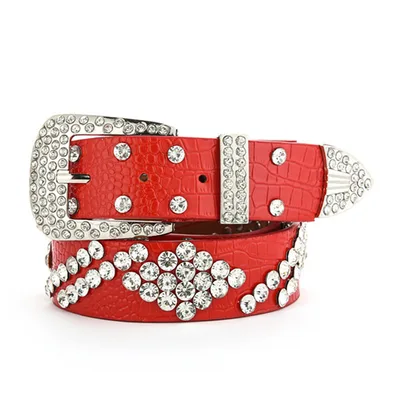 Fashionable And Versatile White Decorative Ladies Korean Jeans Wide Belt Double Row Of Red - Shop at LoveMi