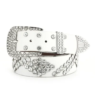 Fashionable And Versatile White Decorative Ladies Korean Jeans Wide Belt Double Row Of White - Shop at LoveMi