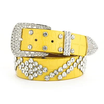 Fashionable And Versatile White Decorative Ladies Korean Jeans Wide Belt Double Row Of Yellow - Shop at LoveMi