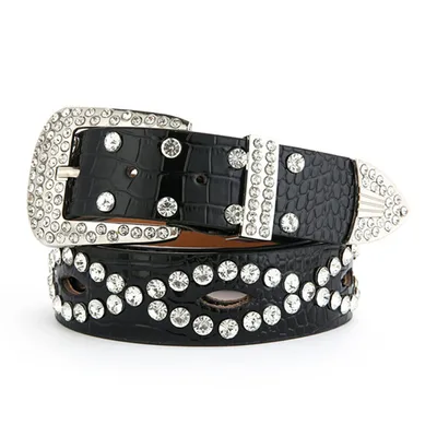 Fashionable And Versatile White Decorative Ladies Korean Jeans Wide Belt Skeleton Coquette Black - Shop at LoveMi
