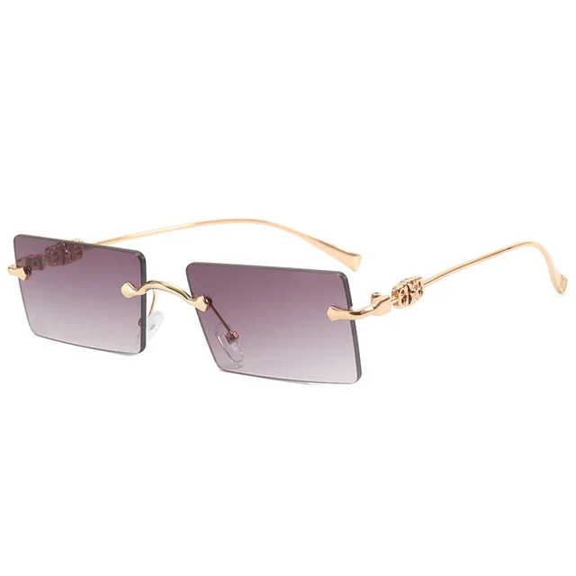 Fashion Rimless Cut Edge New Gradual Change Sunglasses Double Grey - Shop at LoveMi