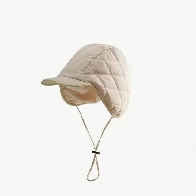Simple Baotou Tie Up Duck Tongue Cold Proof Ear Protection Hat Beige - Shop at LoveMi