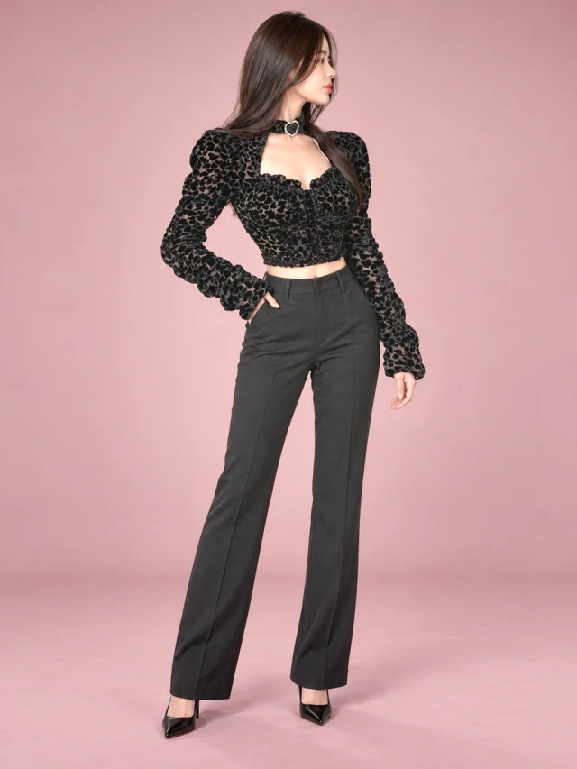 Autumn And Winter Style Square Neck Bubble Long Sleeve Black - Shop at LoveMi