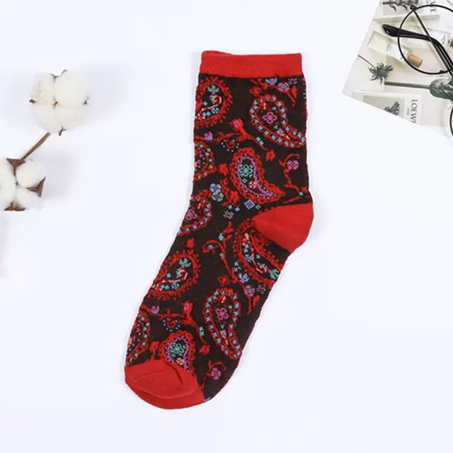 Ethnic French Romantic Vintage Flower Women's Medium Cotton Socks Red - Shop at LoveMi
