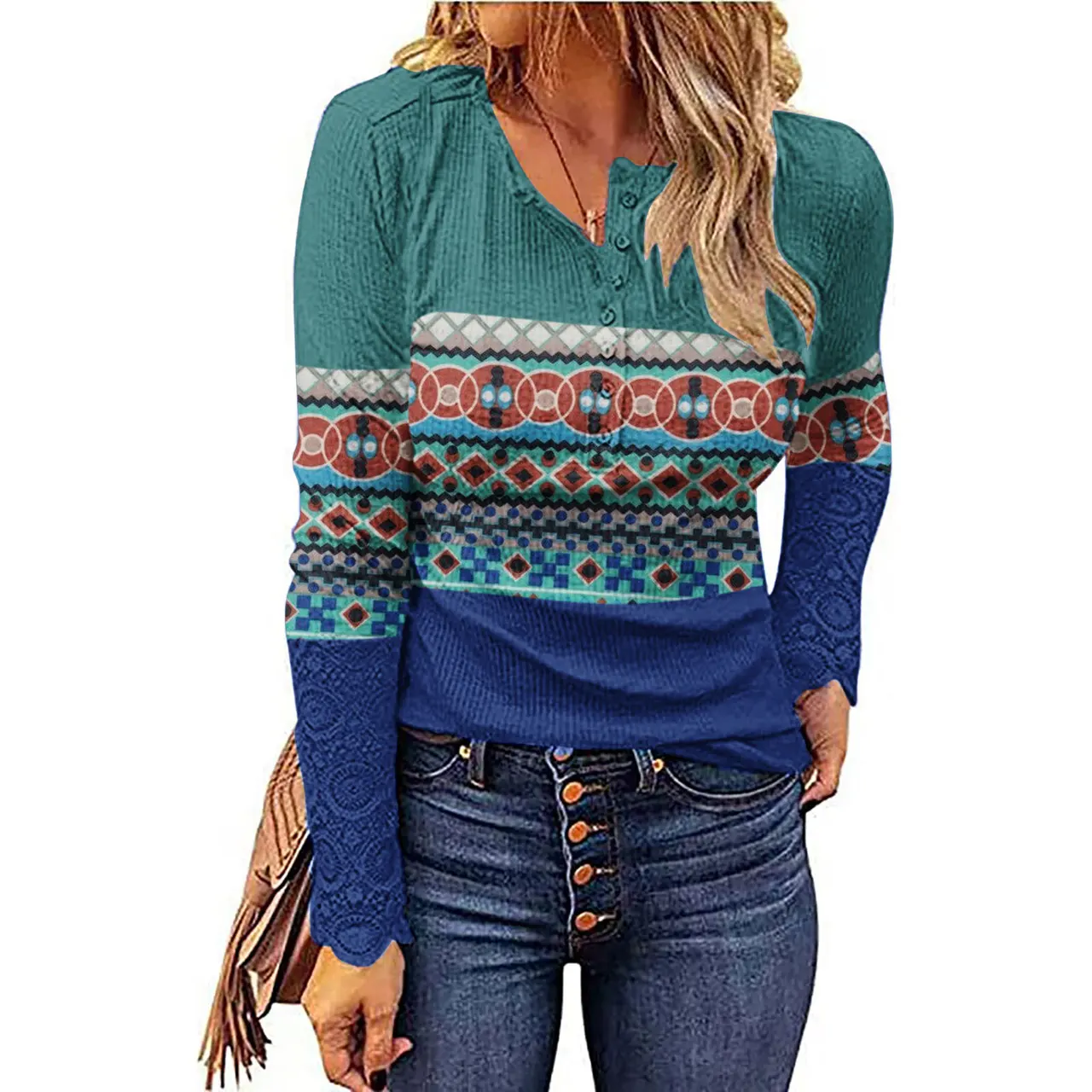 Western European And American National Style Knitwear Undercoat - Lake Blue