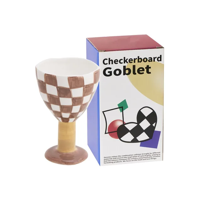 Original Hand kneaded Tall Checkerboard Grid Ceramic Wine Glass - Shop at LoveMi