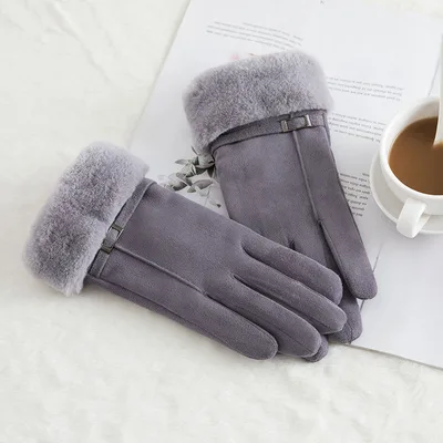 Thermal Gloves N915 Women's Winter Suede Double layer Velvet Thickened N915 Gray - Shop at LoveMi