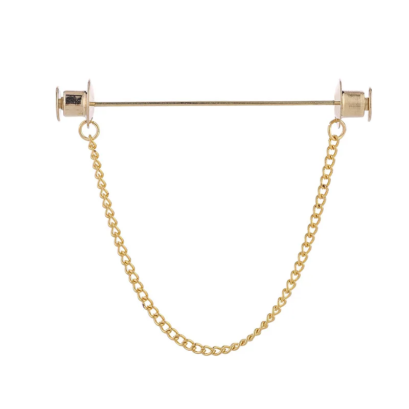 Metal Chain Tassel Pin Men's Shirt Bar Shaped Pin Suit Collar Pin Collar Buckle Accessories - Flat Head Gold Single Chain
