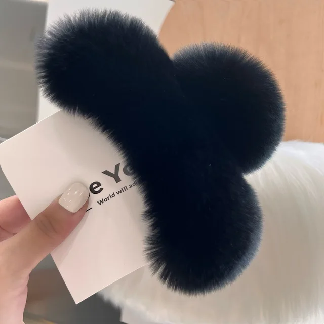 Korea Real Otter Hair Hair Clip Female Extra Large Black - Shop at LoveMi