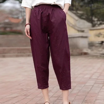 Spring And Summer Cotton Linen Women's Literary Casual Pants Hemp L - Shop at LoveMi