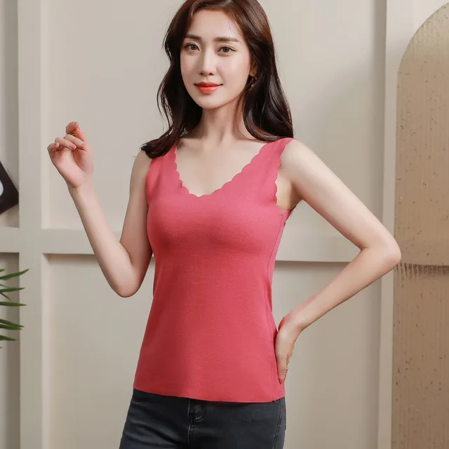 Double Sided Warm Vest Women's Large Seamless Plush Heating Underwear Carmine - Shop at LoveMi