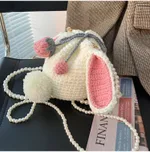 Strawberry Rabbit Crochet Wool Shoulder Bag - Pink