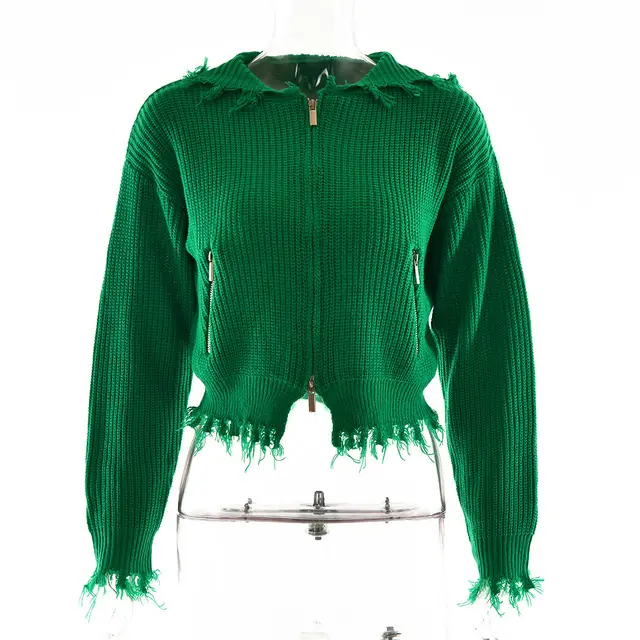 New Sweater Women's Core Yarn Cardigan Long sleeved Tops High waisted Tight fitting Shorts Green Top - Shop at LoveMi