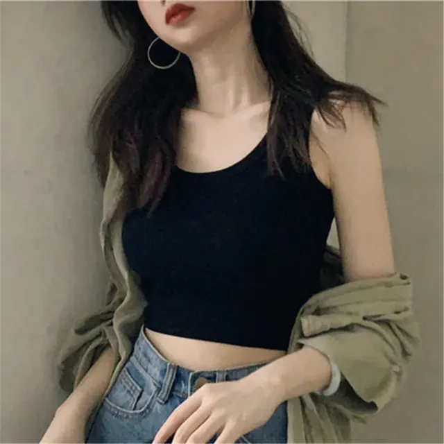 Short Inner Bottoming Sleeveless Camisole Women's Spring Summer Outerwear Tight Cropped Vest Black - Shop at LoveMi