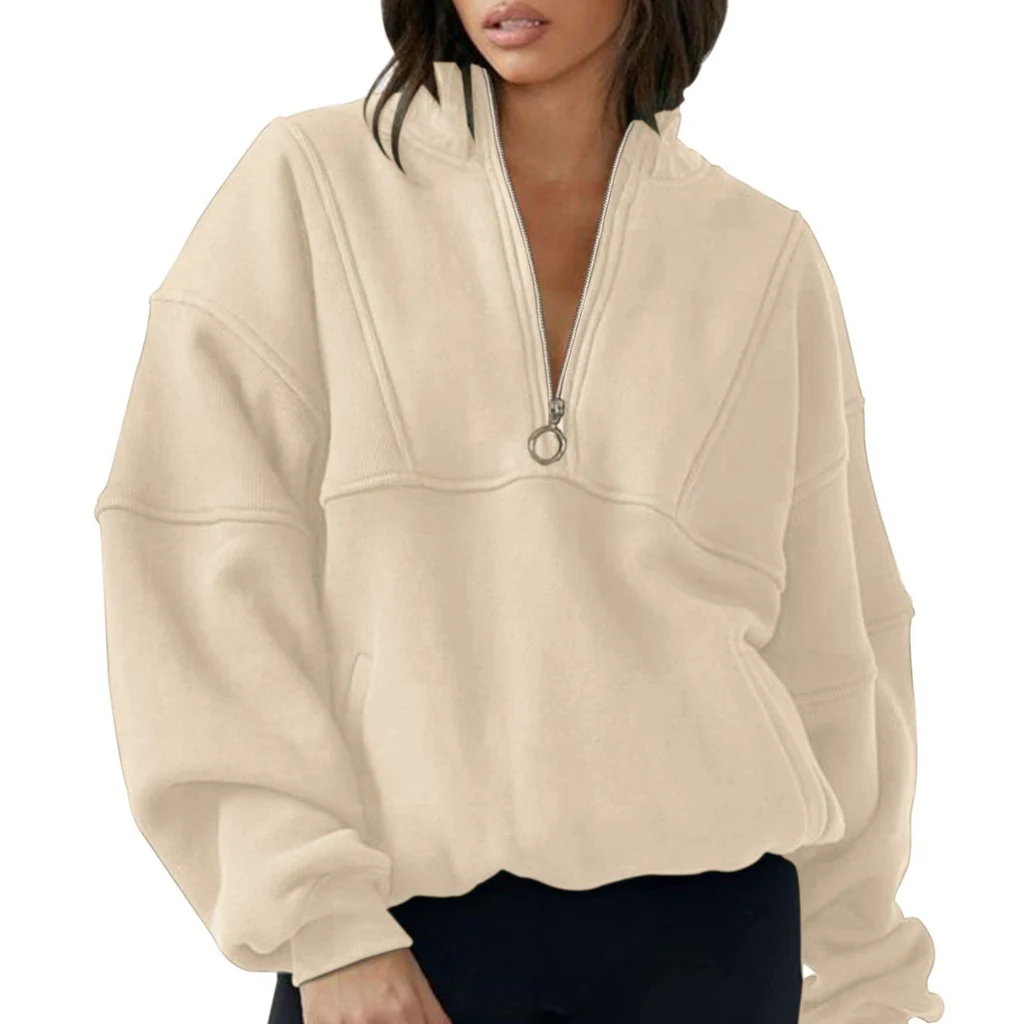 Autumn And Winter New Half-zip Sports Sweater Female - Apricot