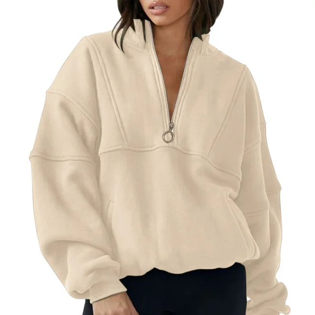 Autumn And Winter New Half zip Sports Sweater Female Apricot - Shop at LoveMi
