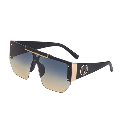 Women's Anti Ultraviolet One piece Sunglasses C8 Upper Blue And Lower Orange - Shop at LoveMi
