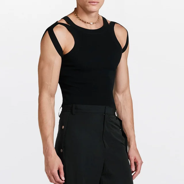 Personalized Suspenders With Hollow Knitted Vest On Both Shoulders Black - Shop at LoveMi