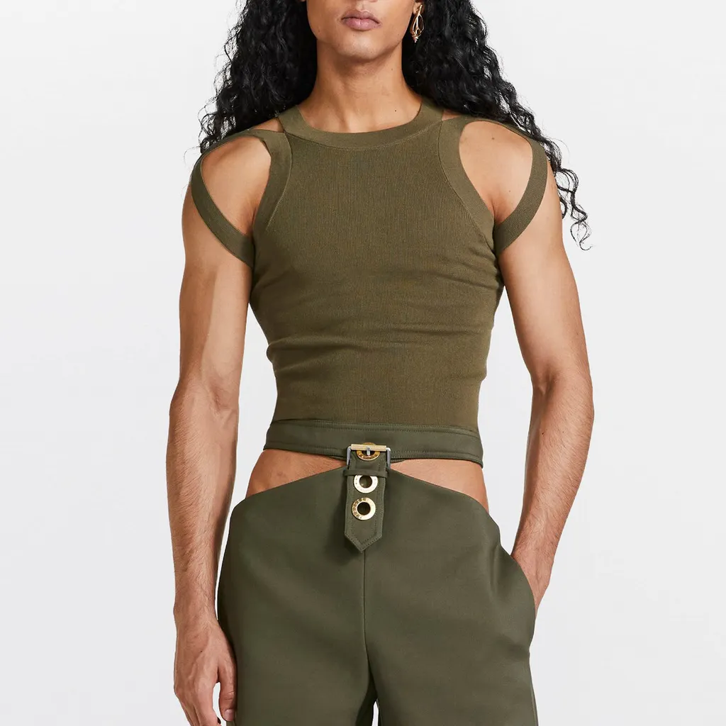 Personalised Suspenders With Hollow Knitted Vest On Both Shoulders - Green