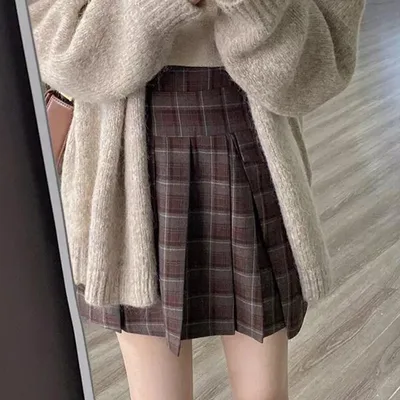 Ladies Lazy Knitted Cardigan Coat Plaid Single Plaid Skirt - Shop at LoveMi
